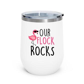 Our Flock Rocks Flamingo Mother's Day Teacher Gift Wine Tumbler | Mazezy