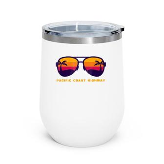 Pacific Coast Highway - Sunglasses - Palm Trees & Sun Wine Tumbler | Mazezy