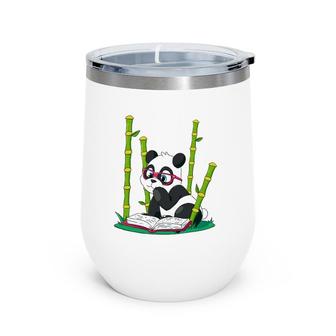 Panda Bear Book Worm Nerd Reading Bamboo Jungle Gift Wine Tumbler | Mazezy