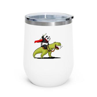 Panda Bear Riding Dinosaur Funny Wine Tumbler