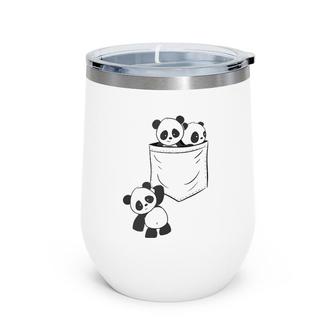Panda Lovers Cute Kawaii Baby Pandas In Pocket V-Neck Wine Tumbler | Mazezy