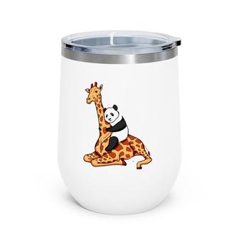 Panda Riding Giraffe Animal Lover Gift Wine Tumbler | Mazezy