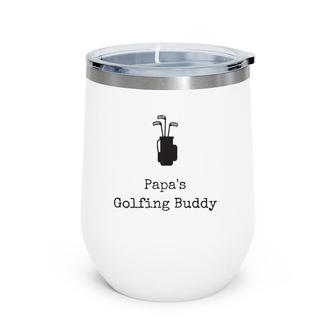 Papa's Golfing Buddy With Golf Clubs & Bag Kids Wine Tumbler | Mazezy