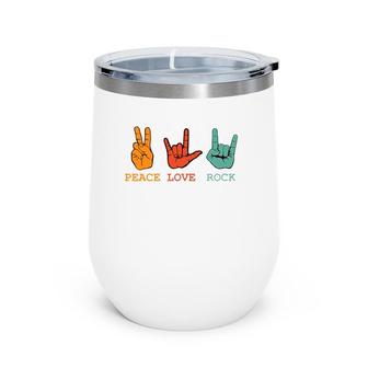 Peace Love Rock And Roll Retro Vintage Peace Loving Musician Wine Tumbler | Mazezy