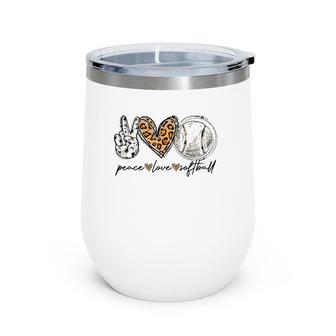 Peace Love Softball Leopard Printed Heart Funny Sport Lovers Wine Tumbler | Mazezy