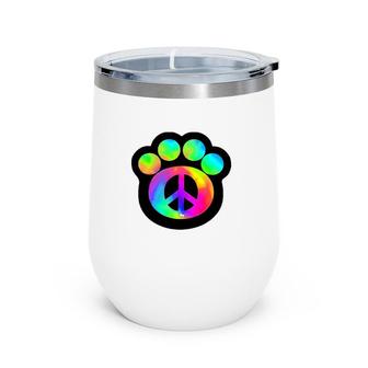 Peace Sign Paw Print For Dog Lovers Wine Tumbler | Mazezy