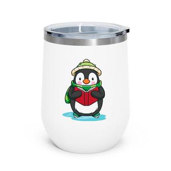 Penguin Book Reading Gif For Bookworm Teachers Wine Tumbler | Mazezy