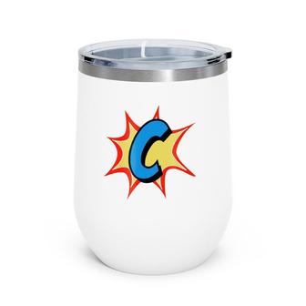 Personalized Comic Book, Letter Initial C, Cartoon Wine Tumbler | Mazezy UK