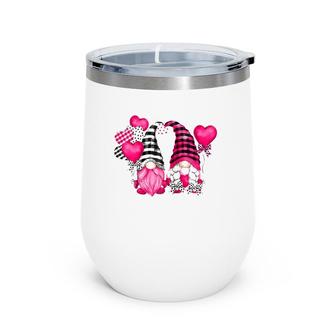 Pink Buffalo Plaid And Heart Balloons Valentine's Day Gnome Raglan Baseball Tee Wine Tumbler | Mazezy