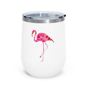 Pink Red Heart Valentine's Day Gift For Women Girls Flamingo Wine Tumbler | Mazezy