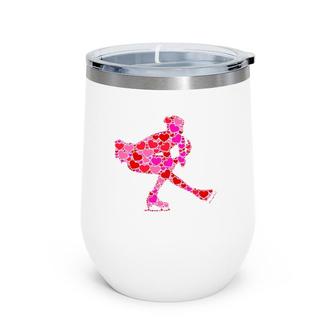 Pink Red Heart Valentine's Day Women Girls Figure Skating Wine Tumbler | Mazezy