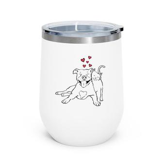 Pitties And Kitties Dog And Cat Lover Pitbull Mom Cat Mom Wine Tumbler | Mazezy