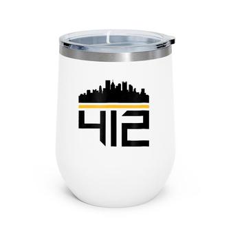 Pittsburgh Skyline 412 Design Men Women Wine Tumbler | Mazezy