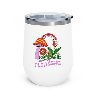 Pleasing Flowers And Mushrooms Hippie Wine Tumbler | Mazezy