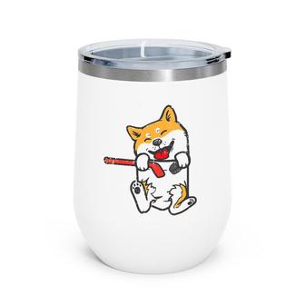 Pocket Shiba Inu Feet Ice Hockey Cute Akita Japanese Dog Wine Tumbler | Mazezy