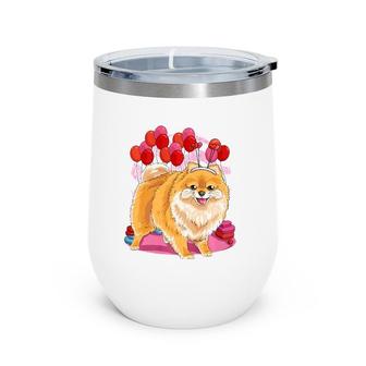 Pomeranian Happy Valentine's Day Dog Lover Gift Premium Wine Tumbler | Mazezy