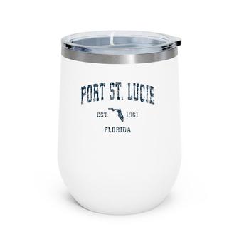 Port St Lucie Florida Fl Vintage Sports Design Navy Print Wine Tumbler | Mazezy DE