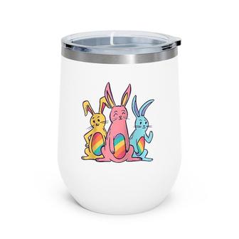 Pride Easter Bunny Rainbow Colors Lgbt Heart Bunnies Easter Wine Tumbler | Mazezy
