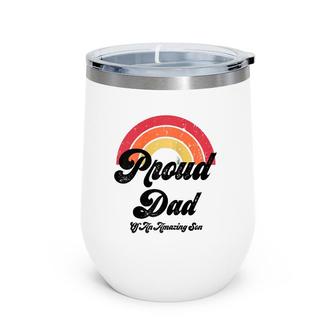 Proud Dad Of A Gay Son Lgbtq Ally Gifts Free Dad Hugs Bi Wine Tumbler | Mazezy