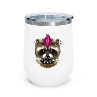 Punk Rock Raccoon With Mohawk And Heavy Metal Makeup Wine Tumbler | Mazezy