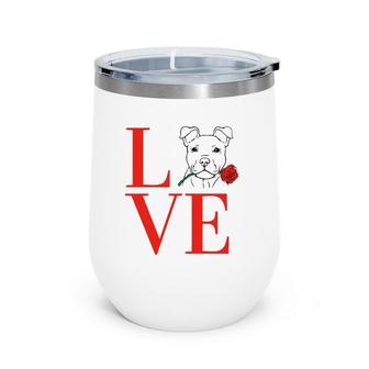 Puppy Love Cute Dog With Rose Spells Love For Dog Lovers Wine Tumbler | Mazezy