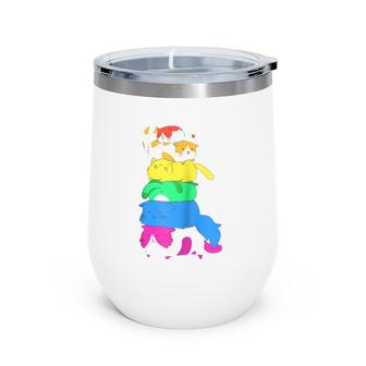 Purride Rainbow Lgbt Cat Pile Funny Feline Gay Pride Cat Wine Tumbler | Mazezy