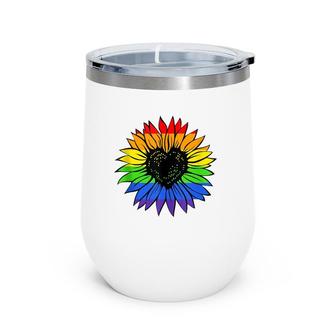 Rainbow Sunflower Lgbt Gay Lesbian Pride  Wine Tumbler