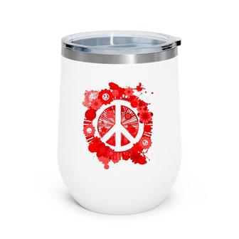 Red Peace Sign 70S Hippie Happiness Flowers Wine Tumbler | Mazezy