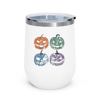 Retro Halloween Creepy Jack O Lantern Faces Trick Or Treat Wine Tumbler | Mazezy