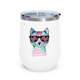 Retro Hawaiian Cat Funny Aloha Hawaii Vintage Gift Wine Tumbler | Mazezy
