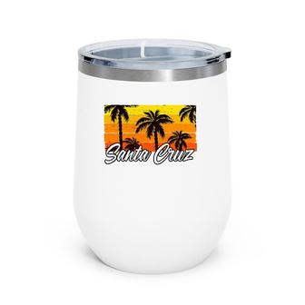 Retro Vintage Santa Cruz California Palm Tree Summer Sunset Wine Tumbler | Mazezy