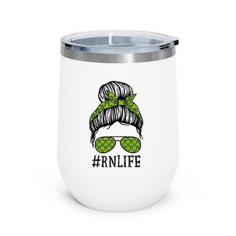 Rn Registered Nurse Messy Bun St Patrick's Day Shamrock Wine Tumbler | Mazezy