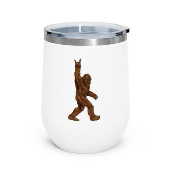 Rock On Bigfoot Sasquatch Loves Rock And Roll Sunglasses On Wine Tumbler | Mazezy