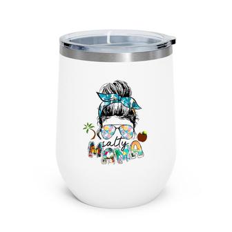 Salty Mama Hello Summer Beach Lover Summertime Messy Bun Wine Tumbler | Mazezy