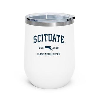Scituate Massachusetts Ma Vintage Sports Design Navy Print Wine Tumbler | Mazezy