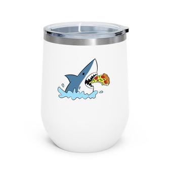 Shark Eating Pizza Cute Pizza Lover Gift Wine Tumbler | Mazezy