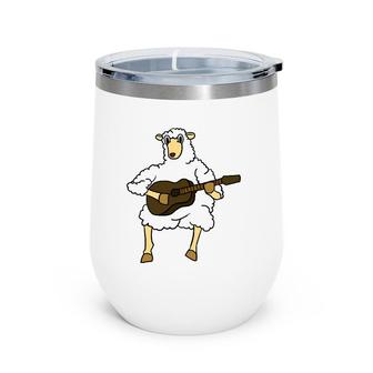 Sheep Playing Guitar Funny Guitarist Cartoon Animal Gift Wine Tumbler | Mazezy