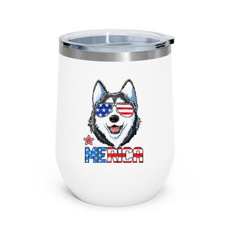 Siberian Husky 4Th Of July Gifts Merica Men American Flag Wine Tumbler | Mazezy CA