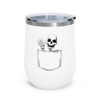 Skeleton Pocket Skeleton Peeking Out Pocket Halloween Wine Tumbler | Mazezy