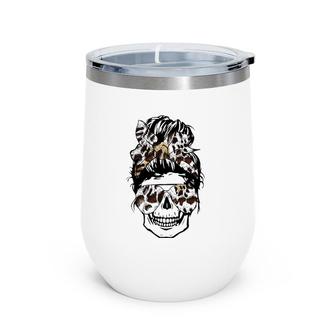 Skull Mom Messy Bun Aviator Glasses Bandana Mother Life Wine Tumbler | Mazezy