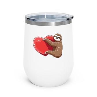 Sloth Heart Valentine's Day Sloth Lovers Sloth Hugging Heart Wine Tumbler | Mazezy DE