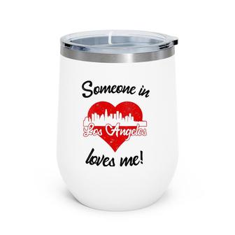 Someone In Los Angeles Loves Me Red Heart Skyline V-Neck Wine Tumbler | Mazezy