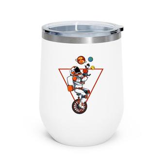 Space Astronaut Bicycle Juggling Planets Cosmic Astronomy Wine Tumbler | Mazezy