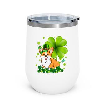 St Patrick's Day Corgi Green Buffalo Plaid Shamrock Women's Wine Tumbler | Mazezy