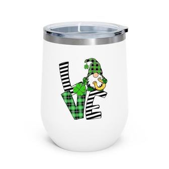 St Patrick's Day Love Gnomes Shamrock Horseshoe Irish Gnome Wine Tumbler | Mazezy