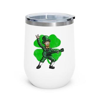 St Patrick's Day Rock And Roll Leprechaun Guitar Wine Tumbler | Mazezy CA