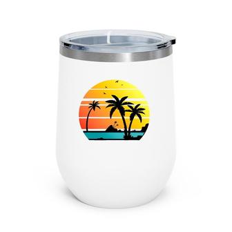 Sunset Coconut Palm Trees Summer Vibes Retro Tropical Summer Wine Tumbler | Mazezy