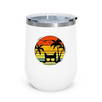 Sunshine Cat Summertime Cool Black Cat Summer Season Vibes Wine Tumbler | Mazezy