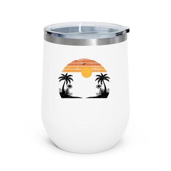 Sunshine Summer Vibes Palm Trees Beach Retro Tropical Summer Wine Tumbler | Mazezy