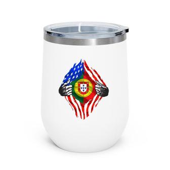 Super Portuguese Heritage Portugal Roots American Flag Gift Wine Tumbler | Mazezy